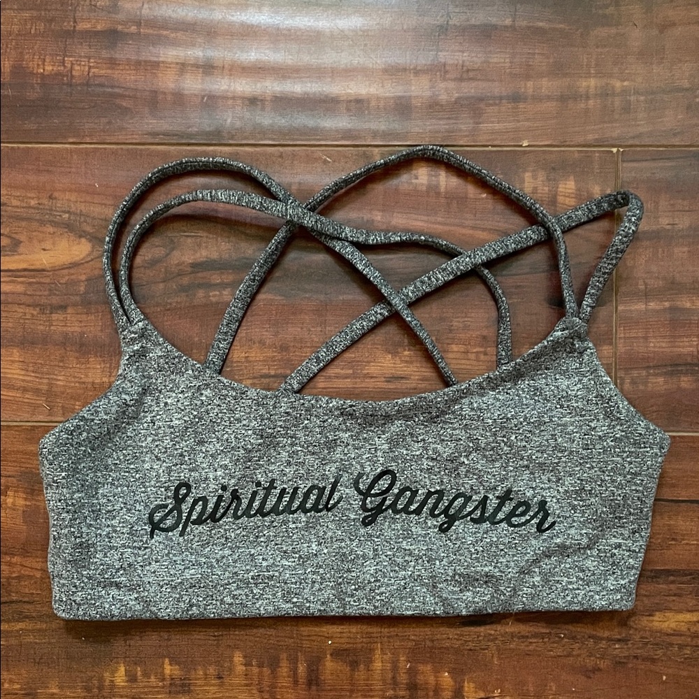 Spiritual Gangster Heathered Gray Strappy Sports Bra
